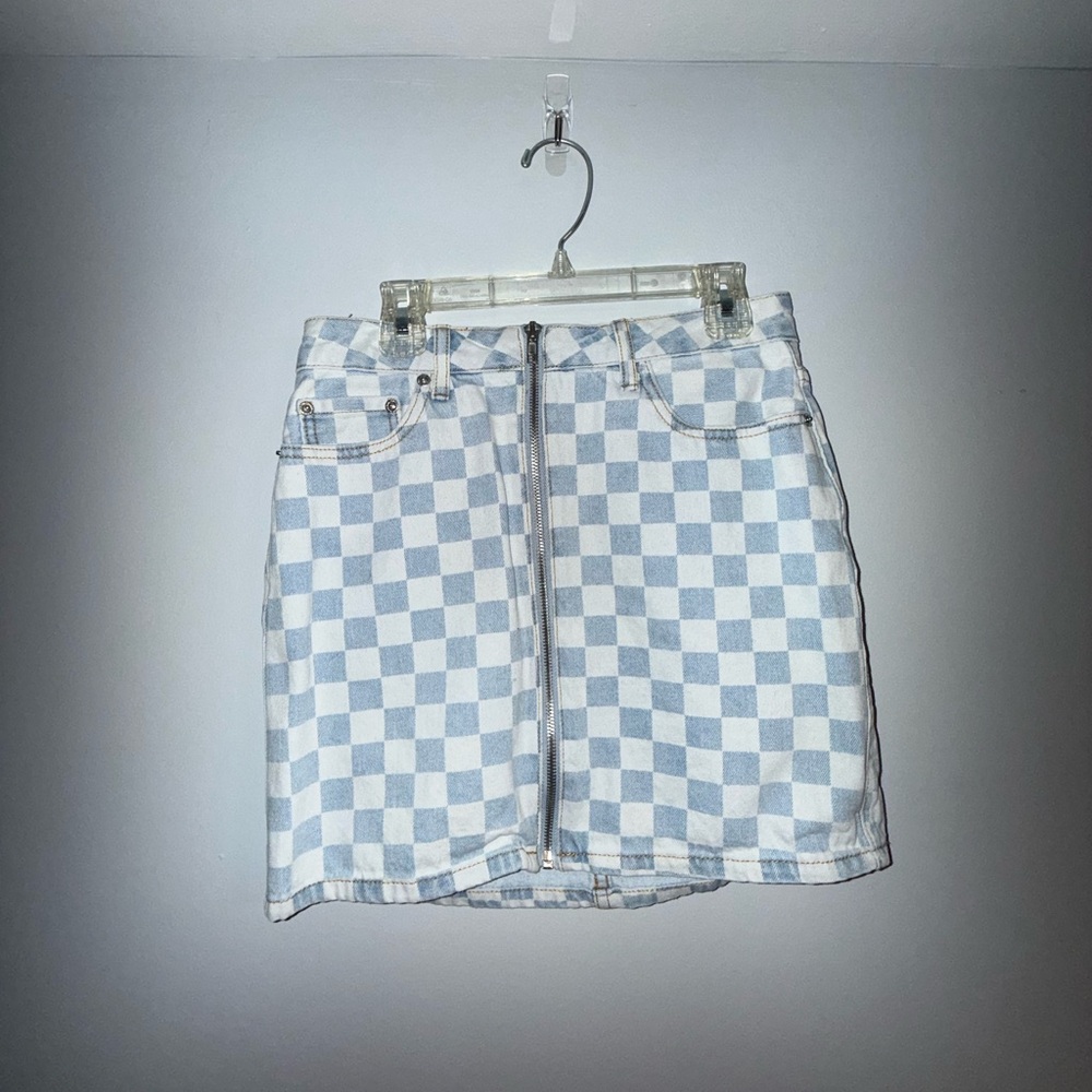 Checkered Denim Mini Skirt